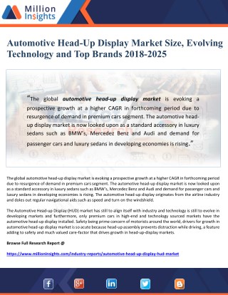 Automotive Head-Up Display Market Size, Evolving Technology and Top Brands 2018-2025