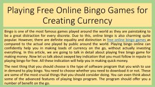 Playing Free Online Bingo Games for Creating Currency