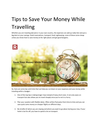 Tips to Save Your Money While Travelling