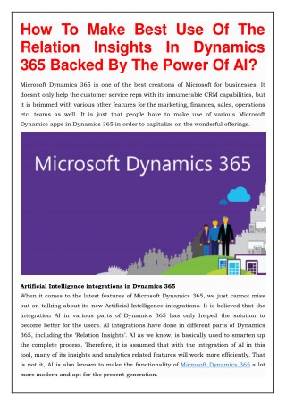 Use Of The Relation Insights In Dynamics 365