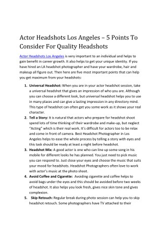 Actor Headshots Los Angeles â€“ 5 Points To Consider For Quality Headshots