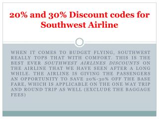 20% and 30% Discount codes for Southwest Airline
