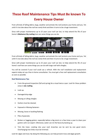 These Roof Maintenance Tips Must Be known To Every House Owner