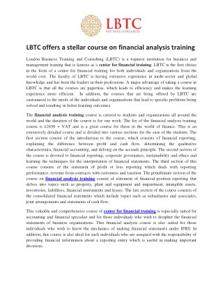 LBTC offers a stellar course on financial analysis training