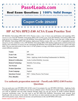 2018 Updated HPE2-Z40 ACMA Exam Practice Questions