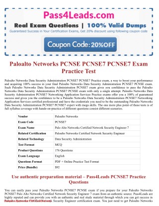 Paloalto Networks PCNSE7 PCNSE7 Exam Dumps - PCNSE7 PDF Questions