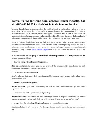Xerox printer support toll free dial 61-1800-431- 295 for Australia