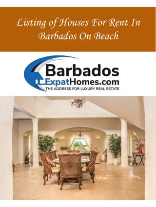 Listing of Houses For Rent In Barbados On Beach