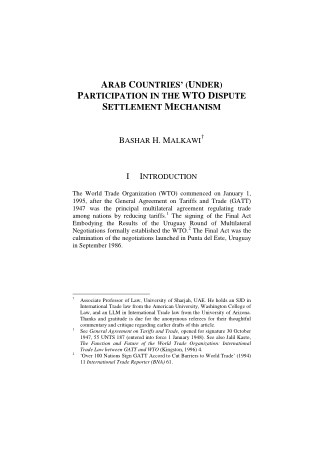 Arab Countries under Participation in the WTO Dispute Settlement Mechanism by Bashar H. Malkawi