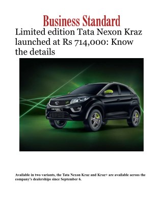 Limited edition Tata Nexon Kraz launched at Rs 714,000: Know the details