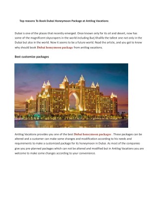Customized Dubai honeymoon packages from india