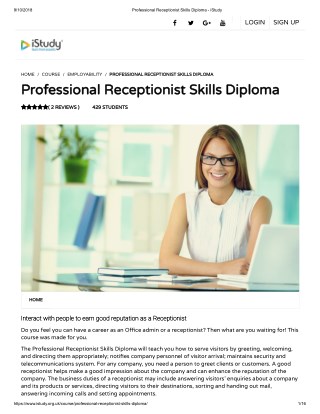 Professional Receptionist Skills Diploma - istudy