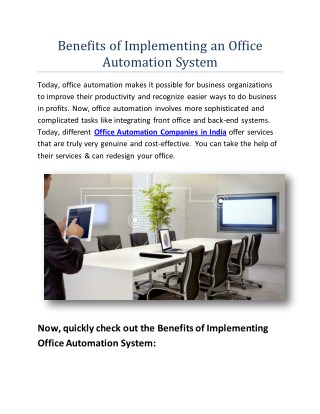 Office automation system in India
