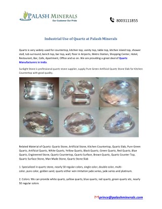 Industrial Use of Quartz at Palash Minerals