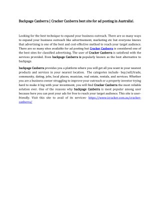 Backpage Canberra | Cracker Canberra best site for ad posting in Australia!.