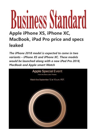 Apple iPhone XS, iPhone XC, MacBook, iPad Pro price and specs leaked
