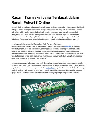 Ragam Transaksi yang Terdapat dalam Ranah Poker88 Online
