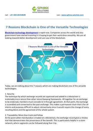 7 Reasons Blockchain is One of the Versatile Technologies
