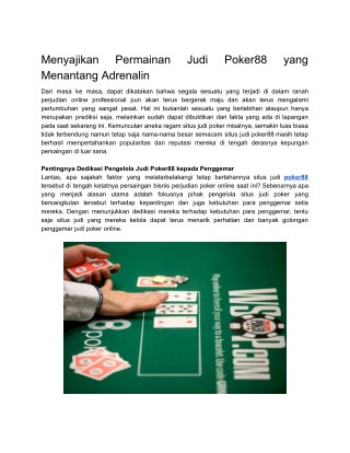 Menyajikan Permainan Judi Poker88 yang Menantang Adrenalin