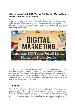 SEO Terms All Digital Marketing Professionals Must know