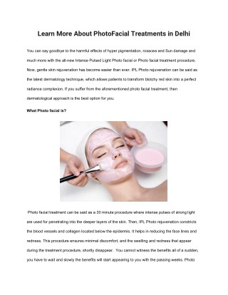 Learn More About Photo Facial Treatments in Delhi
