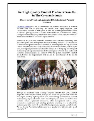 Get High-quality Panduit Products from Us in the Cayman Islands - Corporate Electric