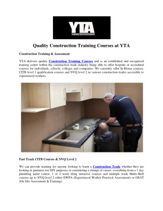 Quality Construction Training Courses at YTA