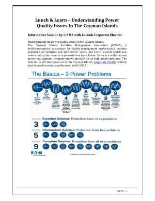 Lunch & Learn - Understanding Power Quality Issues in the Cayman Islands - Corporate Electric