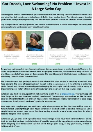 Got Dreads, Love Swimming? No Problem â€“ Invest In A Large Swim Cap