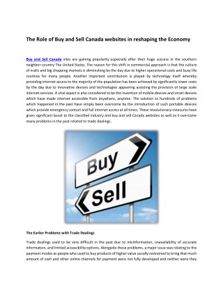 The Role of Buy and Sell Canada websites in reshaping the Economy