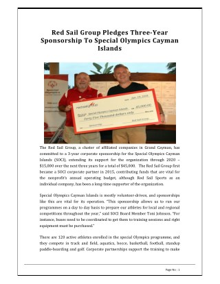Red Sail Group Pledges Three-year Sponsorship to Special Olympics Cayman Islands - Red Sail Sports