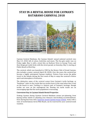 Stay in a Rental House for Caymanâ€™s Batabano Carnival 2018 - REM services