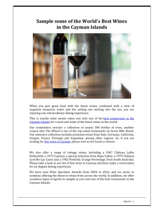 Sample some of the Worldâ€™s Best Wines in the Cayman Islands - Wharf restaurant