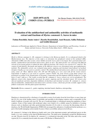 Evaluation of the antidiarrhoel and antimotility activities of methanolic extract and fractions of Myrtus communis L. le