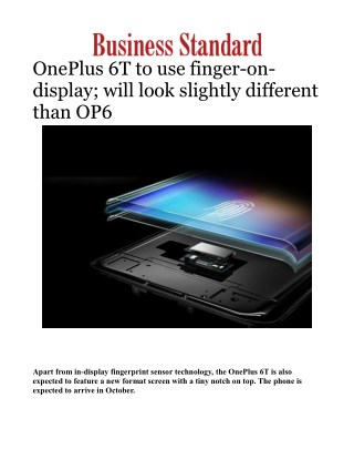 OnePlus 6T to use finger-on-display; will look slightly different than OP6Â 