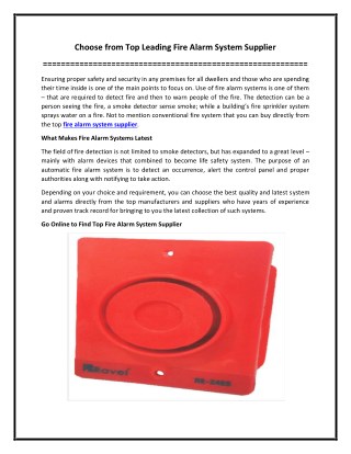Choose from Top Leading Fire Alarm System Supplier