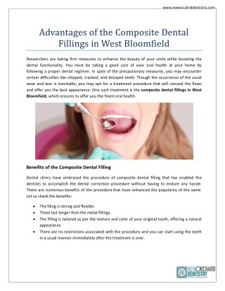 Advantages of the Composite Dental Fillings in West Bloomfield | New Orchard Dentistry