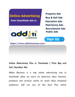 Online Advertising Site in Tamilnadu | Post Buy and Sell Classified Ads