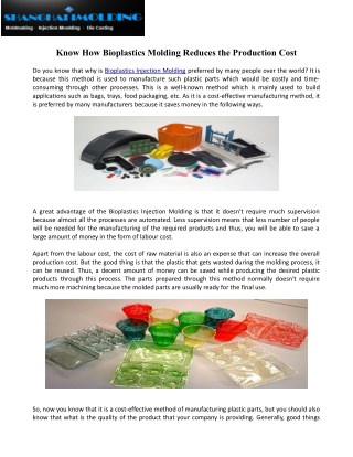 Know How Bioplastics Molding Reduces the Production Cost