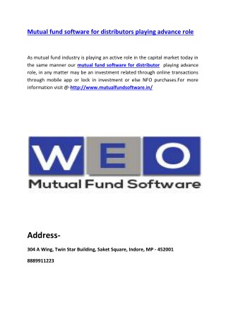 Mutual fund software for distributors playing advance role