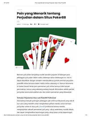 Poin yang Menarik tentang Perjudian dalam Situs Poker88