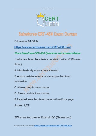 2018 CertQueen Salesforce CRT-450 Exam Dumps