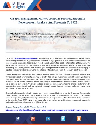 Oil Spill Management Market Company Profiles, Appendix, Development, Analysis And Forecasts To 2025