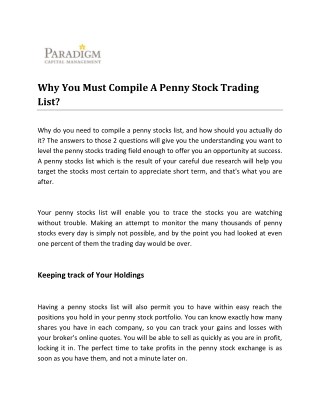 Why You Must Compile A Penny Stock Trading List?