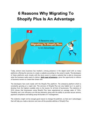 6 Reasons Why Migrating To Shopify Plus Is An Advantage