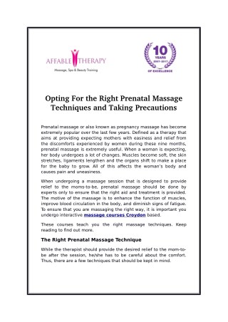 Opting For the Right Prenatal Massage Techniques and Taking Precautions