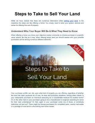 Steps to Take to Sell Your Land