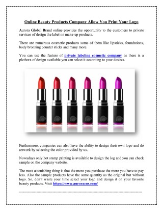 Online Beauty Products Company Allow You Print Your Logo
