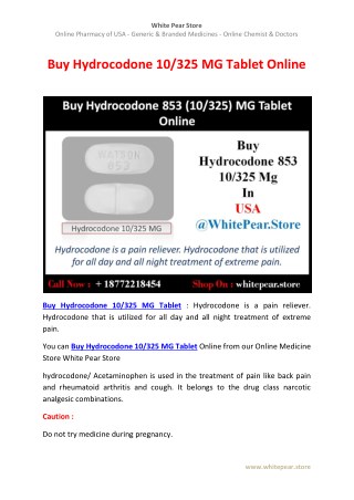 Buy Hydrocodone 10/325 MG Tablet Online
