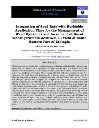 Integration of Seed Rate with Herbicide Application Time for the Management of Weed Dynamics and Increment of Bread Whea